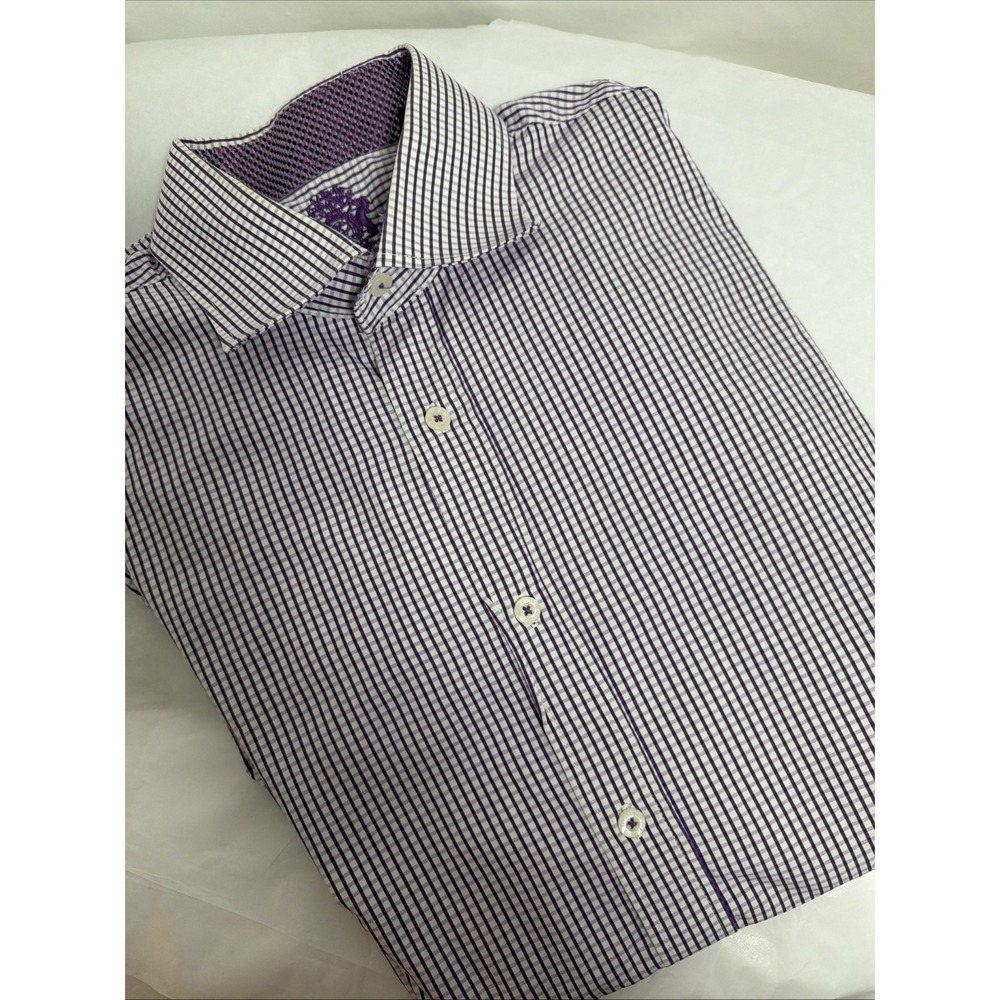 English Laundry Dress Shirt Mens 16( 34/35) Purple White Check Long Sleeve Colla